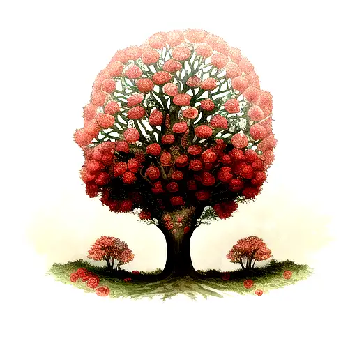 Tree With Brambles Wrapped Around And Roses