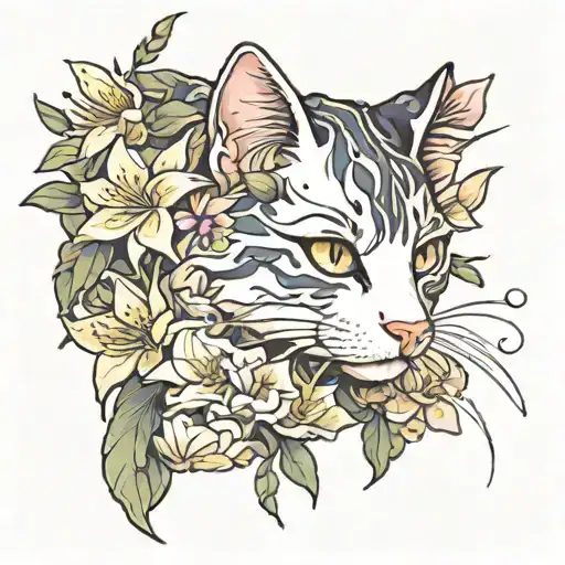 Cat With Japanese Lilies