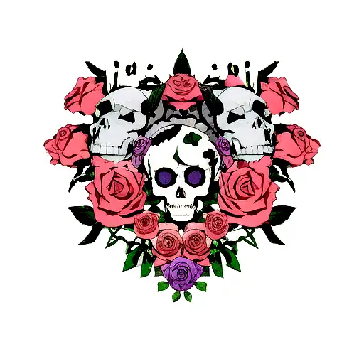 Skull Roses Butterfly And Brain