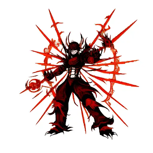 Asura With Four Arms With Weapons And Dragon Standing Behind