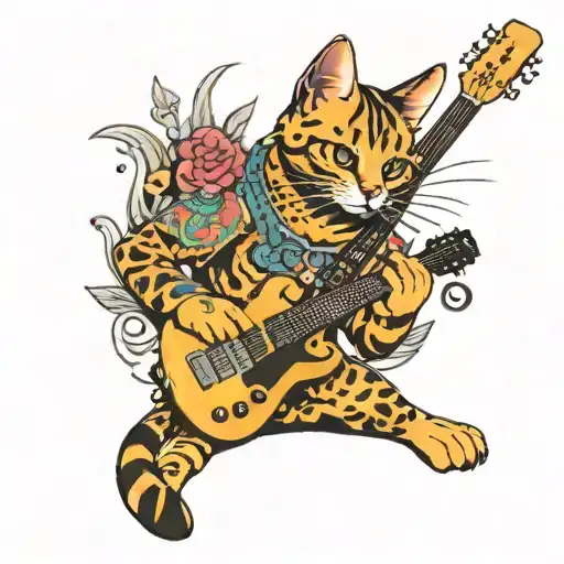 Bengal Cat Playing A Guitar