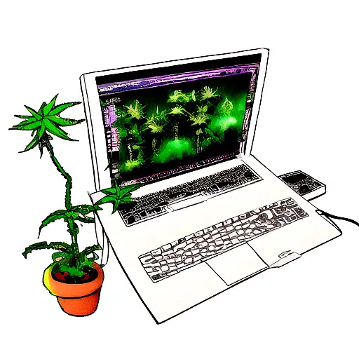 A Realistic Cannabis Plant Growing Out Of A Computer Keyboard