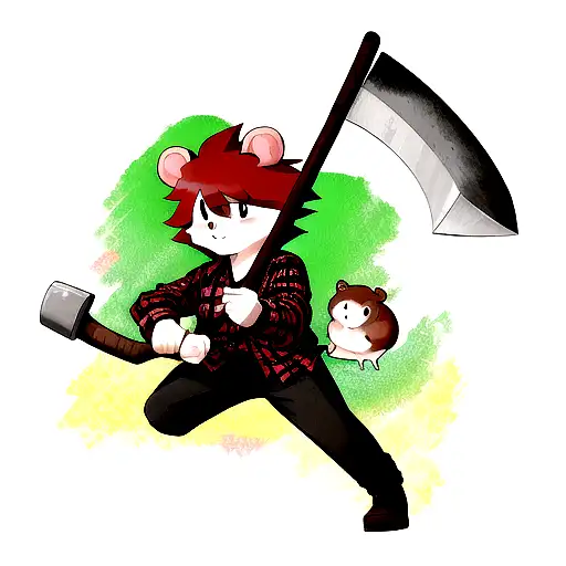 A Hamster In A Red And Black Checkered Shirt With An Ax In His Hand Looking Like A Lumberjack