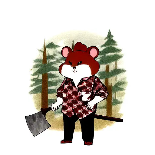 A Hamster In A Red And Black Checkered Shirt With An Ax In His Hand Looking Like A Lumberjack
