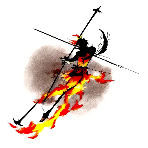 A Minimalist Tattoo Of A Bow And Arrow Engulfed In Flames