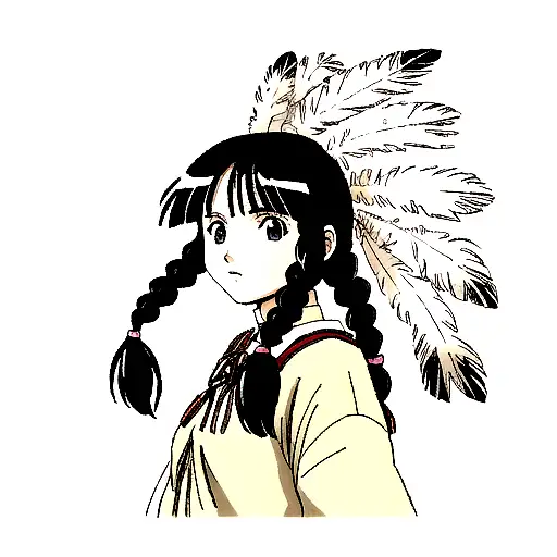 Native American Girl With Feathers And Braids