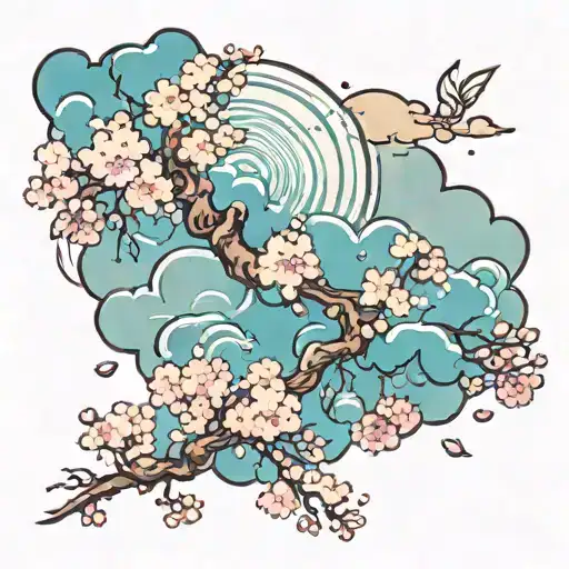 Cloud Japanese Leafs Cherry Blossom