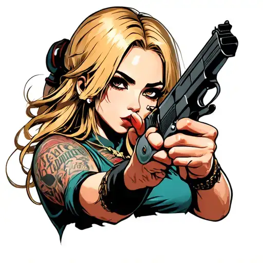 Gangster Girl Holding A Gun With Blonde Hair
