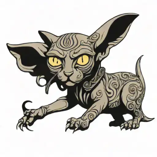 Sphinx Cat With Tattoos Standing