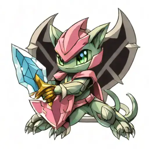 Mew Pokemon Wearing Ice Armor Holding A Sword