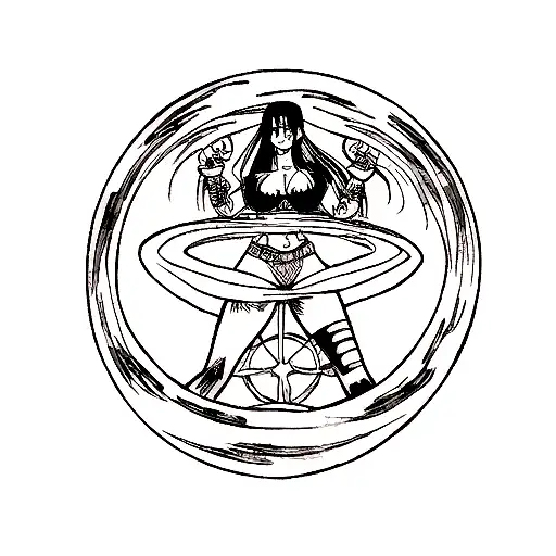 A Tattoo Of Nico Robin From One Piece Surrounded By A Cosmic Background In Blackwork Style