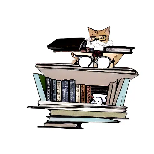 A Tattoo Of A Cat Wearing Glasses Studying A Book