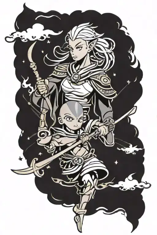 Tui And La From Anime Avatar Legend Of Aang In And Yan Colora Black Qnd Gold