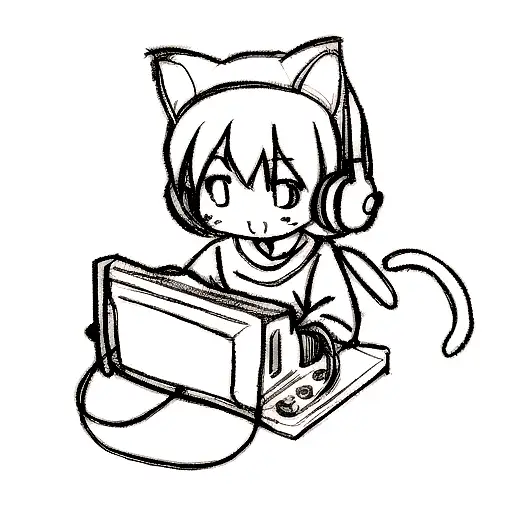 A Sketch Of A Cat Wearing Headphones And Djing