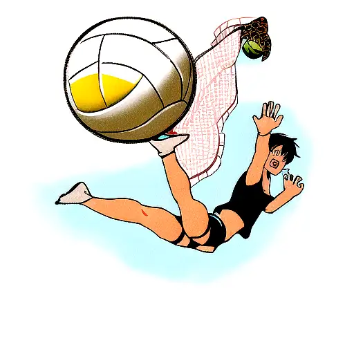 A Volleyball Player Diving To Save A Sea Turtle Caught In A Fishing Net