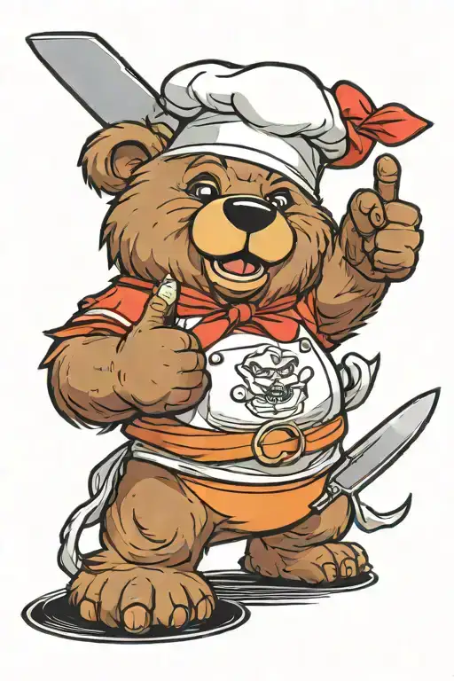 Bear Chef Giving Thumbs Up And Holding A Chef Knife
