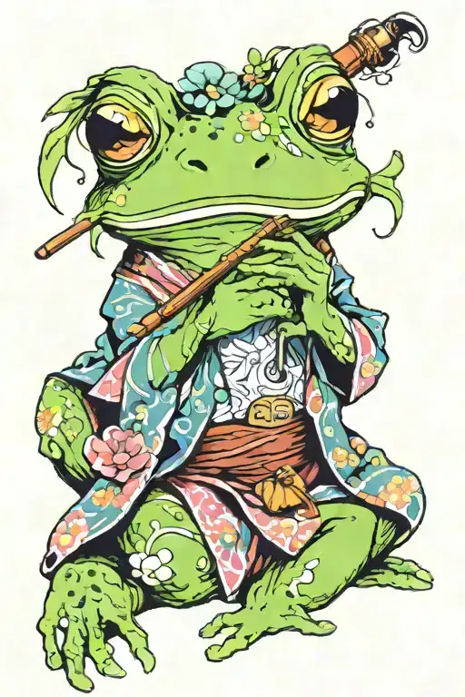 Frog In A Yukata Smoking An Opium Pipe