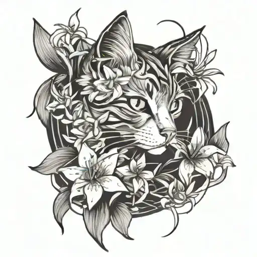 Cat With Spider Lilies