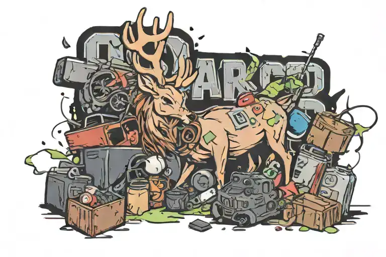 Junkyard Word With A Deer And Random Trash In The Background