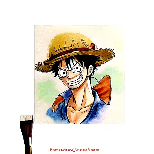 A Portrait Of Luffy From One Piece With A Paintbrush For A Sword