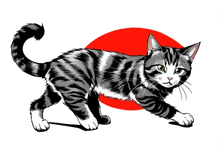 Cat Samurai Against The Backdrop Of A Red Circle