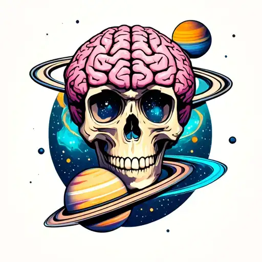Skull And Brain And Space Surrounded By Planets