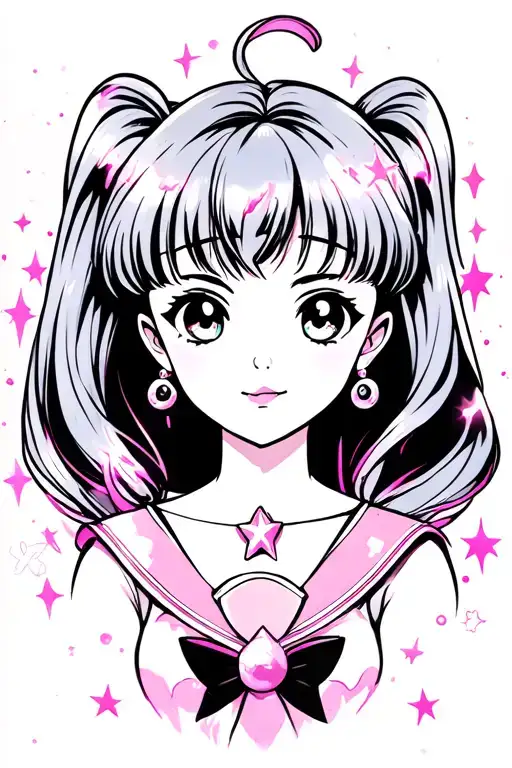 Sailor Moon Surrounded By Stars And Pink Particles