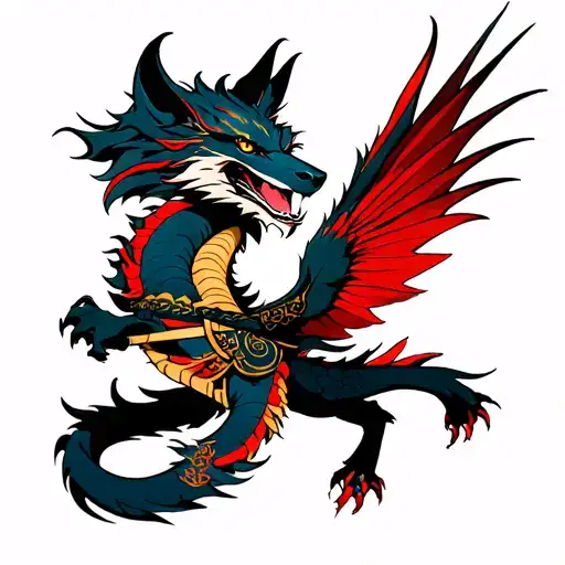 Dragon Wolf Bird Samurai Warrior