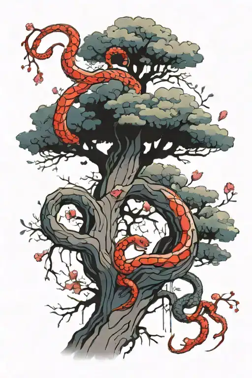 Sakura Tree & Red Snake