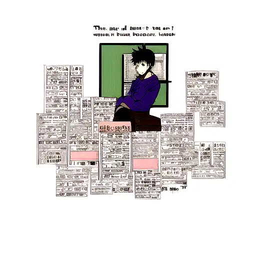 A Manga Character Reading A Book With Scenes From Their Favorite Anime Surrounding Them