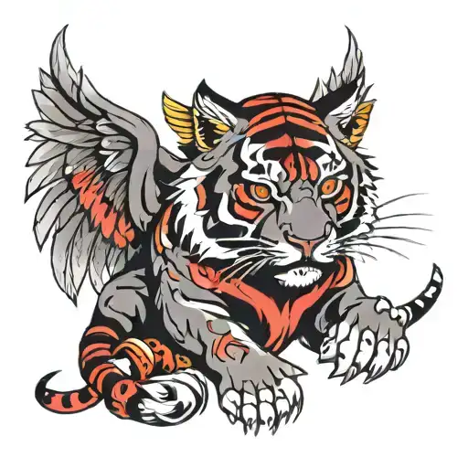 Black And Red Tiger With Wings