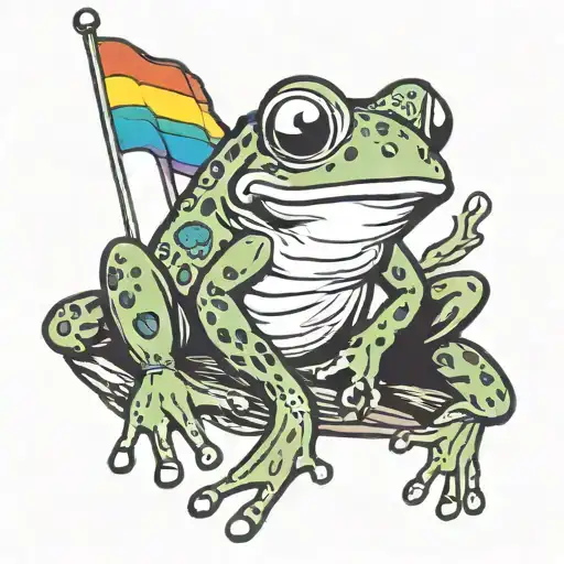 Frog With Gay Pride Flag Waving