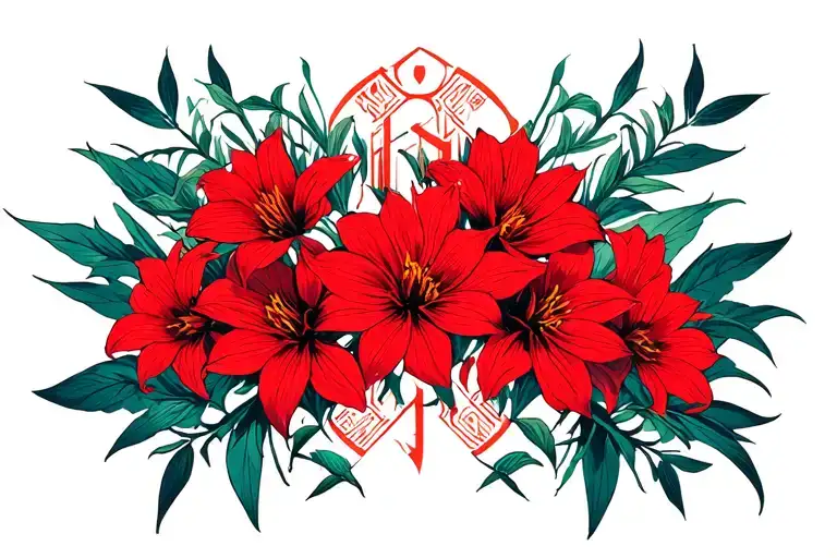 Gueass Symbol With Lycoris Radiat Red Flowers