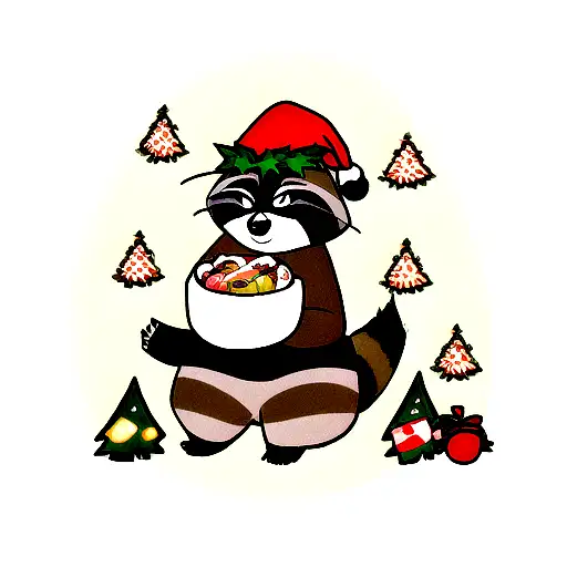 Raccoon Holding A Christmas Tree Snack