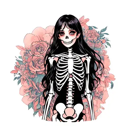 Girl Stands With A Skeleton