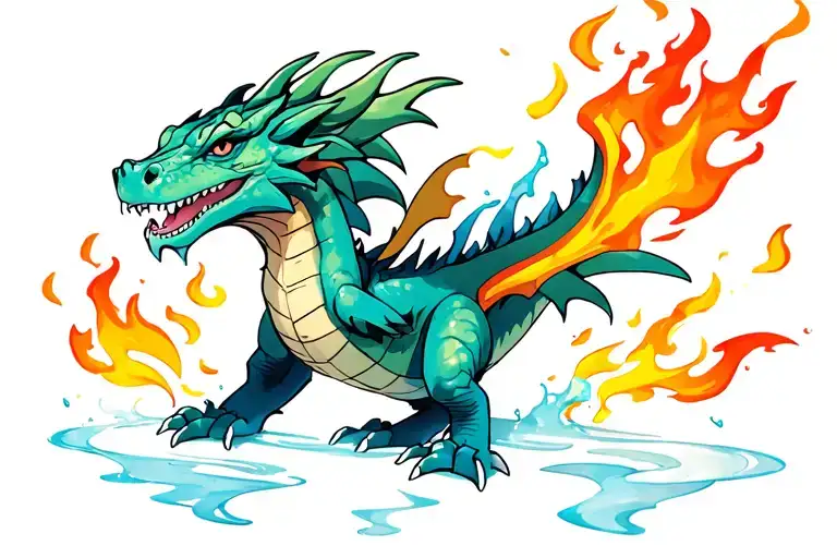 A Water Dragon With Fire And Water Wings