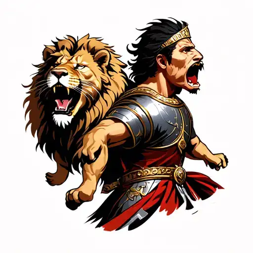 Roman Soldier With A Lion Roaring