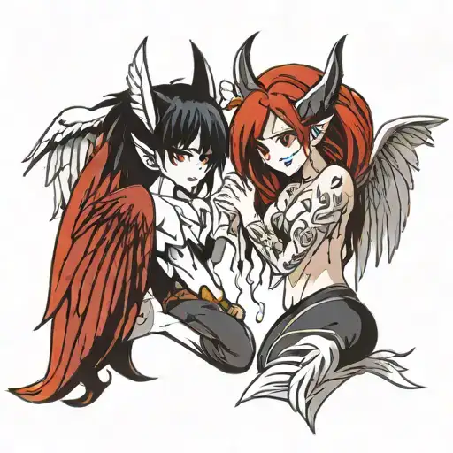 Angel And Devil Looking At Each Other