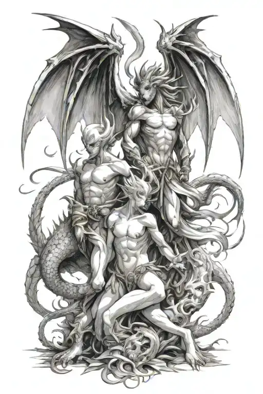 Angel Demon Fight Dragon