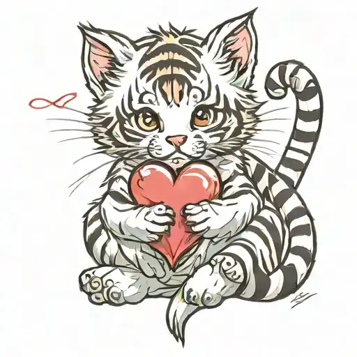 Tiger Kitten Hold Heart