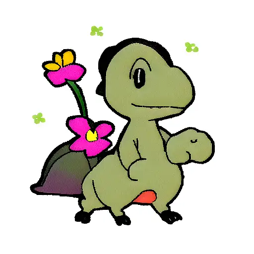 Cartoon Dino With Flowers