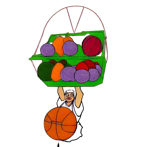 A Chef Juggling Basketballs Made Of Different Fruits