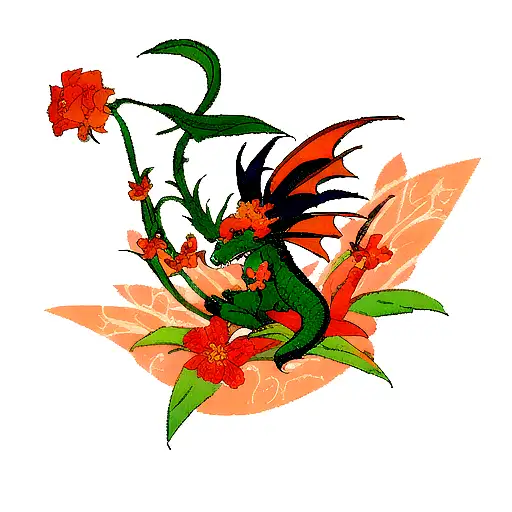 Dragon With Orange Flower