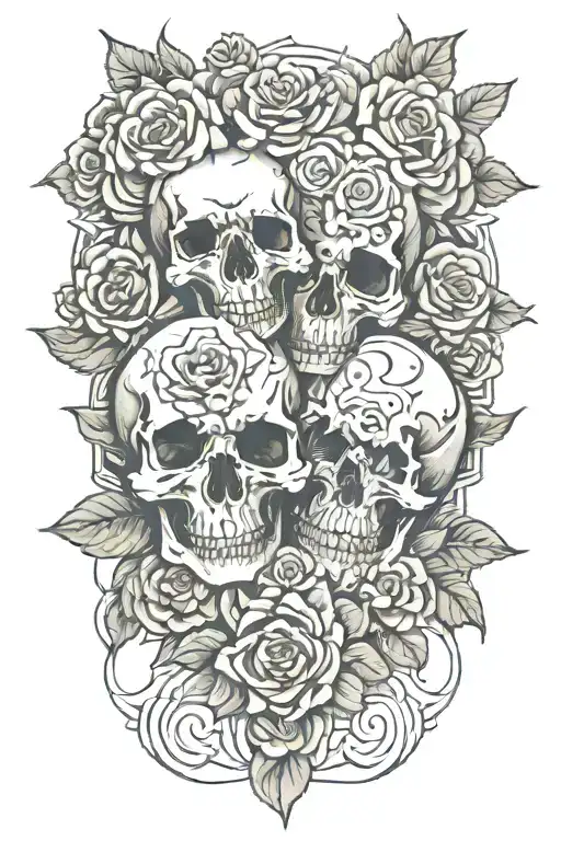 Skulls Intertwined With Roses And Flowers