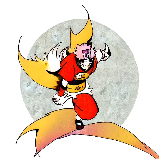 Naruto Uzumaki In Kurama Mode Below Kyubi