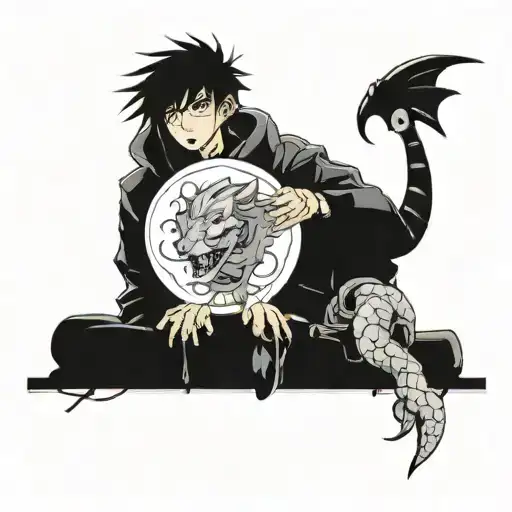 Man Inside Bubble And In Front A Leo And A Dragon