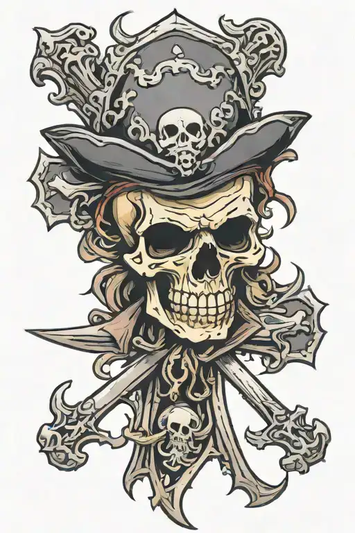 Pirate Skull With Mustache And Bones In The Form Of A Cross