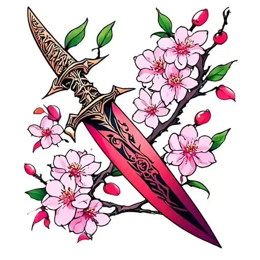 Dagger And Cherry Blossoms