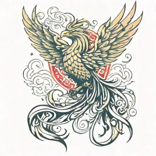 Golden Phoenix On Red Background