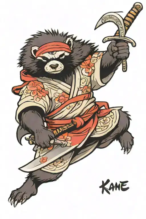 Furry Honey Badger With Katana And Kimono Holding
